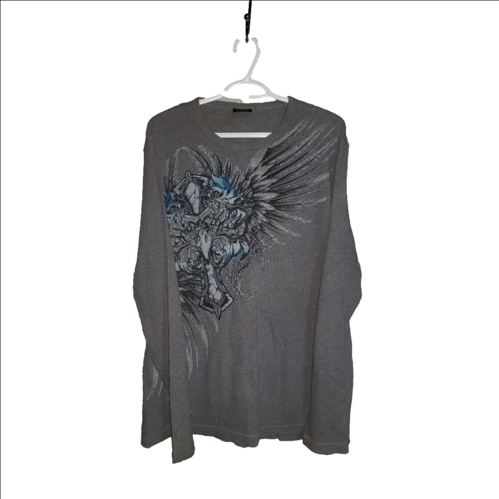 MMA Elite Long Sleeve Thermal Crew Neck Front Back Graphic Label Reads Size XXL